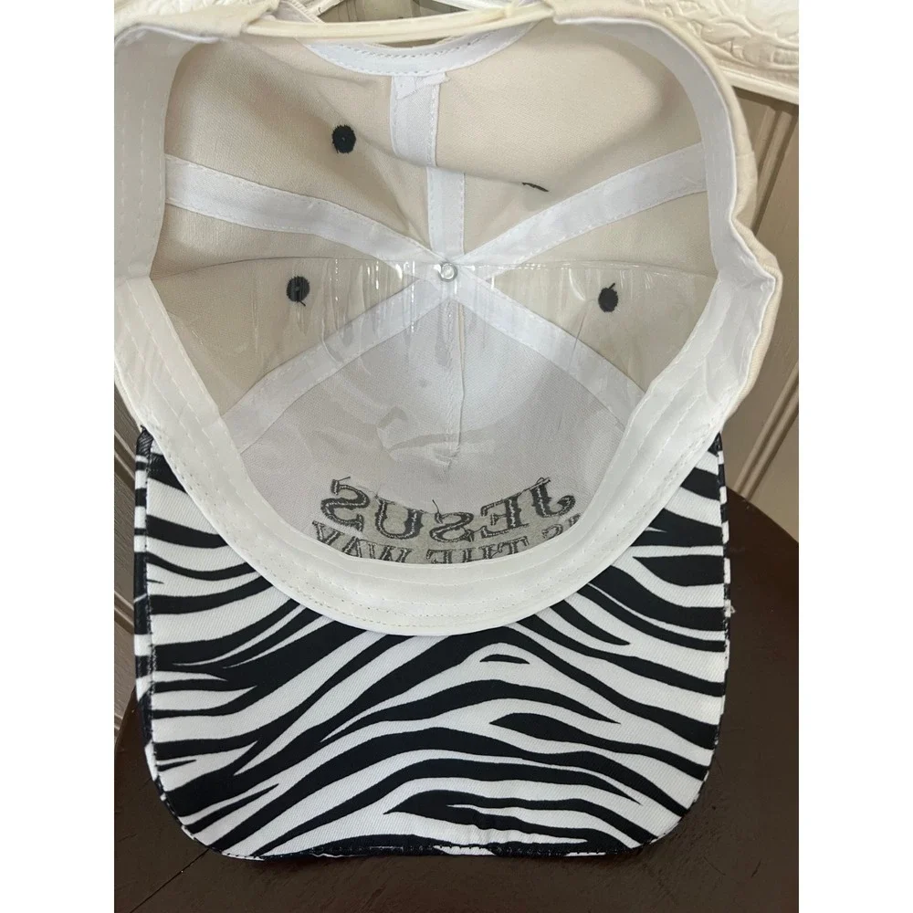 Jesus Is The Way Snapback Hat Zebra Print Brim Cream Christian Trucker Cap NEW